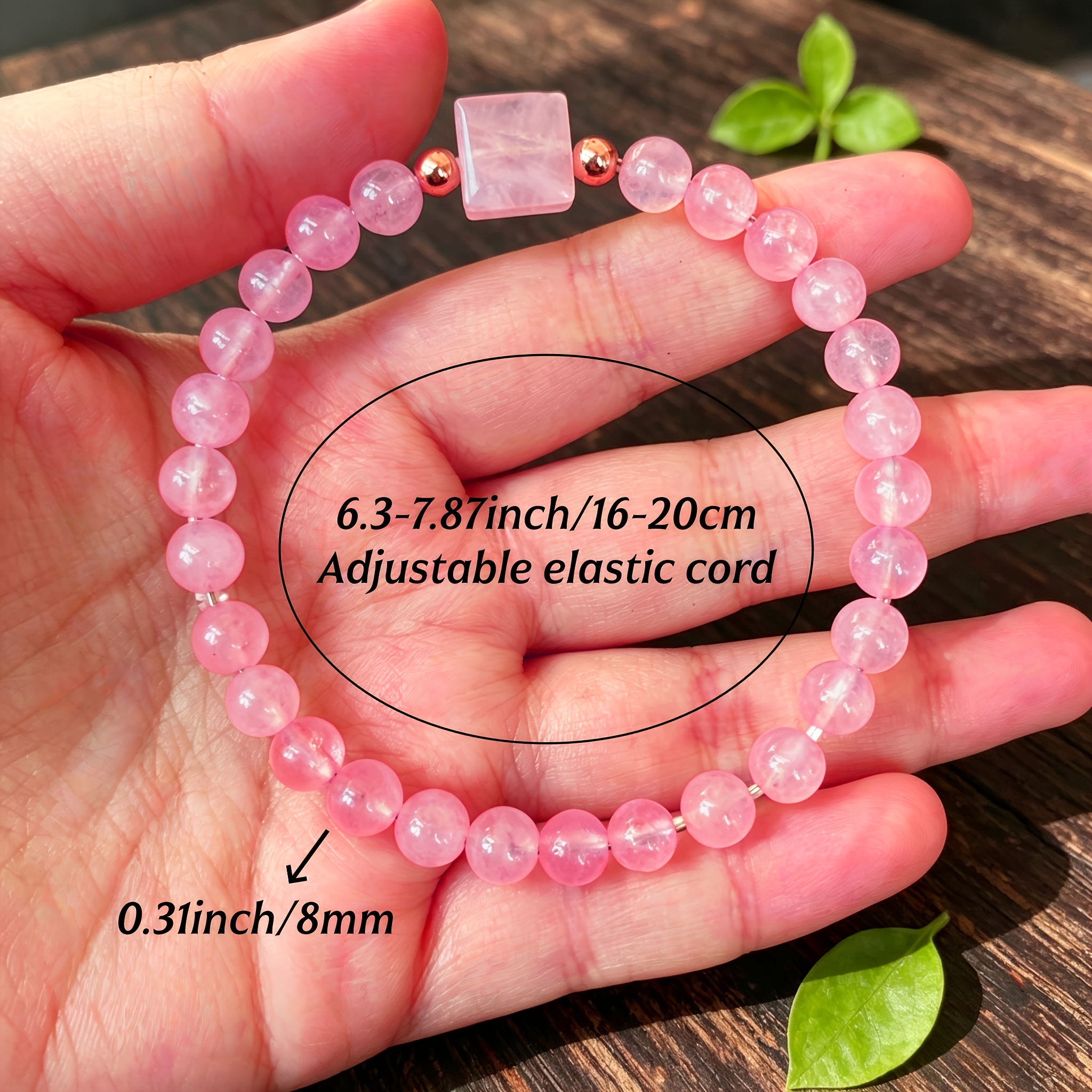 Natural Rose Quartz & Amethyst Bracelet, Adjustable Elastic Band